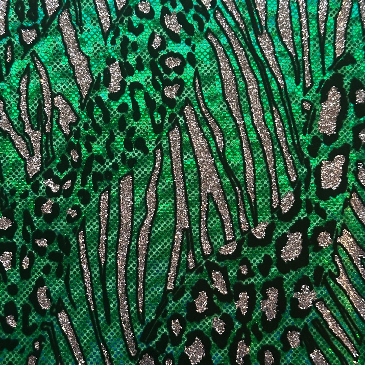 Cheetah Metallic Flocking Hologram Glitter Fabric in Nylon Spandex | Spandex Palace